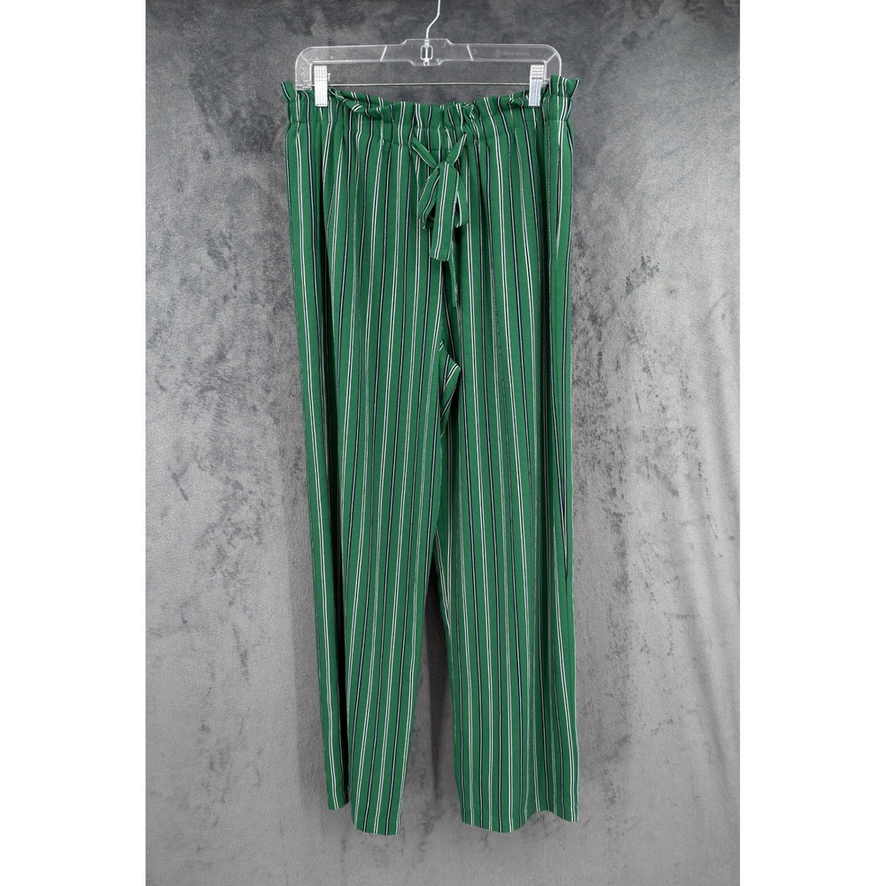 Studio JPR Pants Women Size M Kelly Green Striped Wide Leg Striped Drawstring